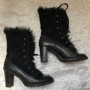 Coach Lace Up Fur Lined Black Boots